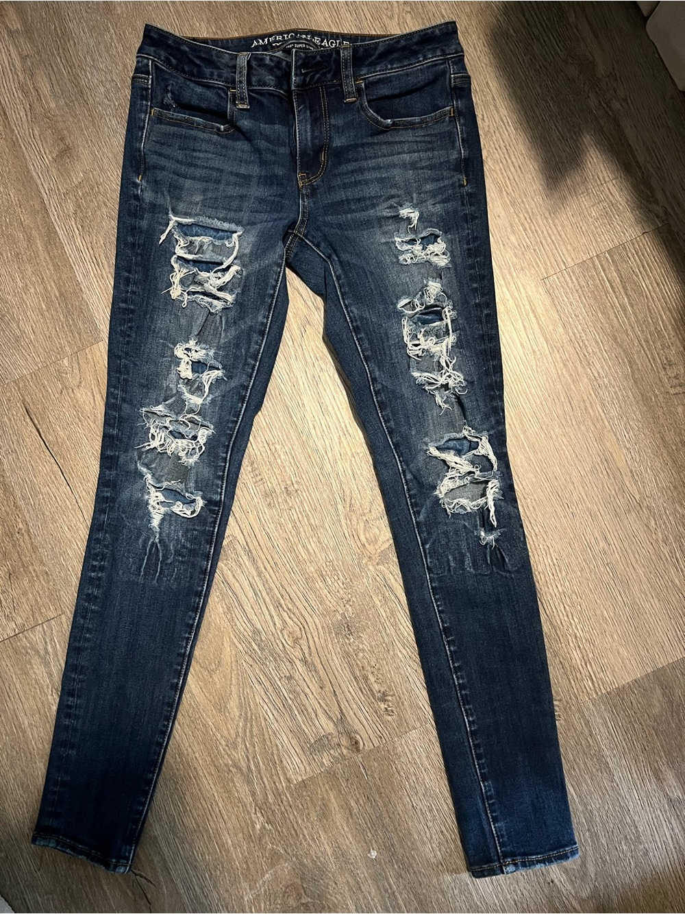 American Eagle Outfitters Dark Indigo Distressed Skinny Jeans - Women